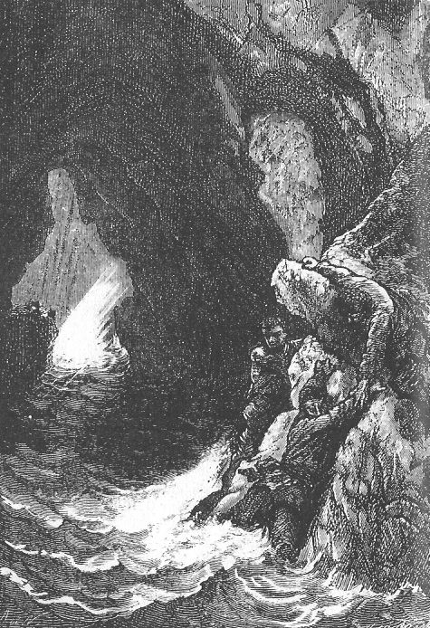 The tide floods the cave