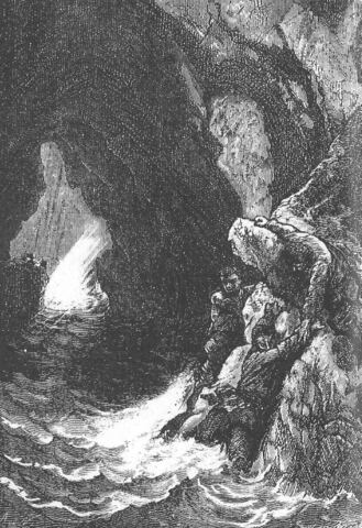 The tide floods the cave